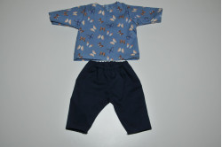 Dukketøj - Blå sæt med bluse med sommerfugle og marine bukser